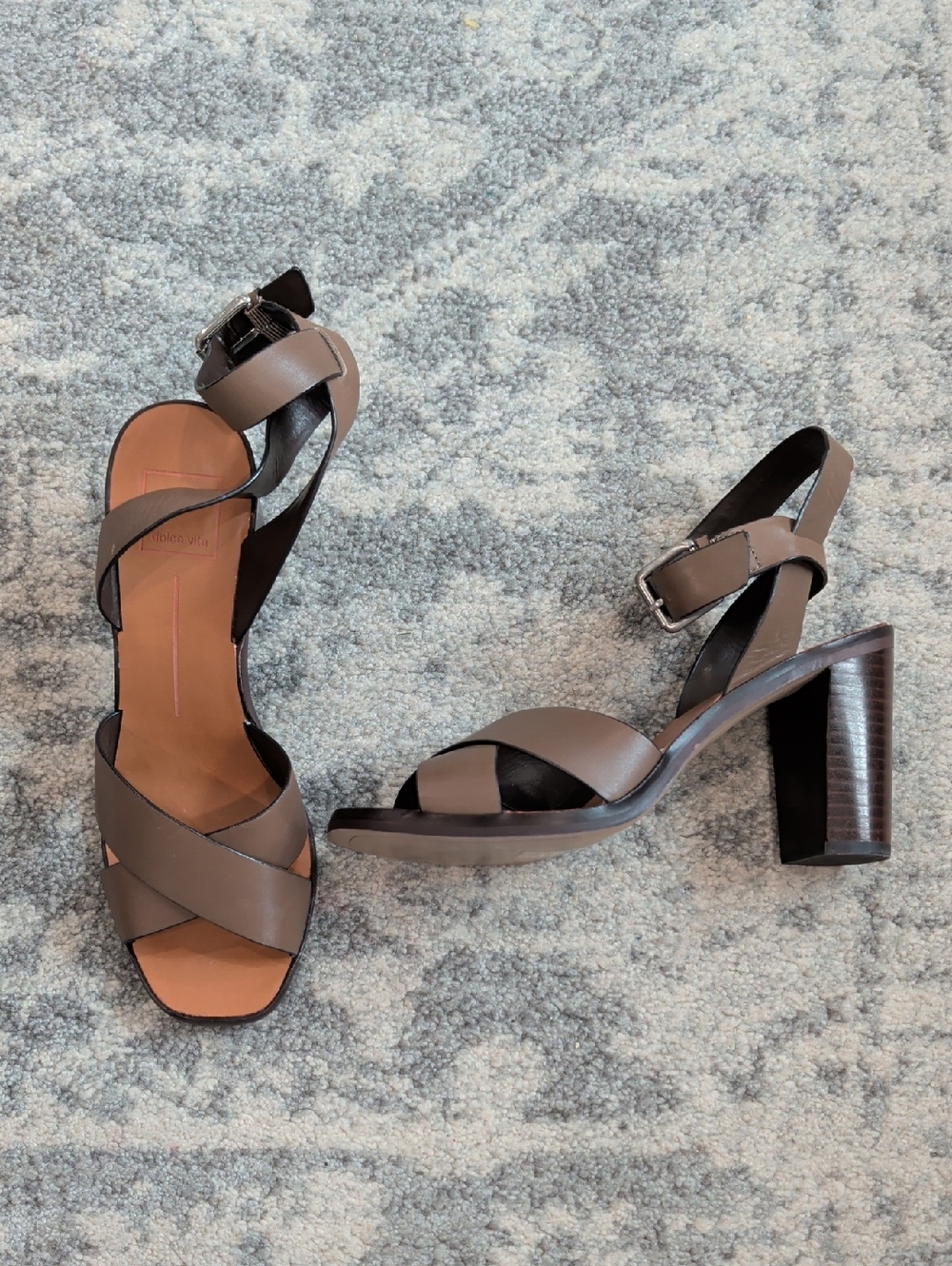 Dolce Vita Taupe Leather Block Heel Sandals
